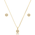 Conjunto círculo cravejado com zircônias cristal 7mm banhado a ouro 18k