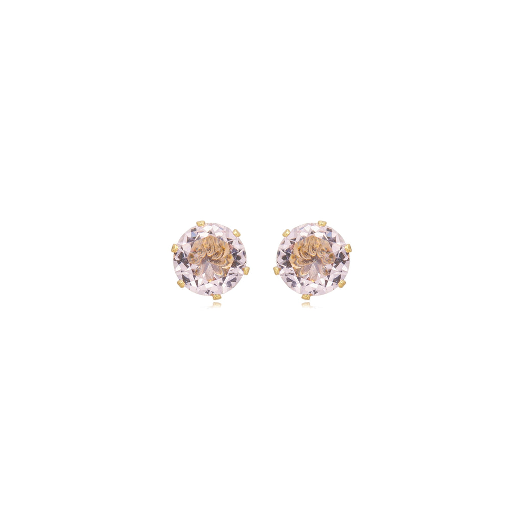 Brinco ponto de luz zircônia rosa 8mm banhado a ouro 18k
