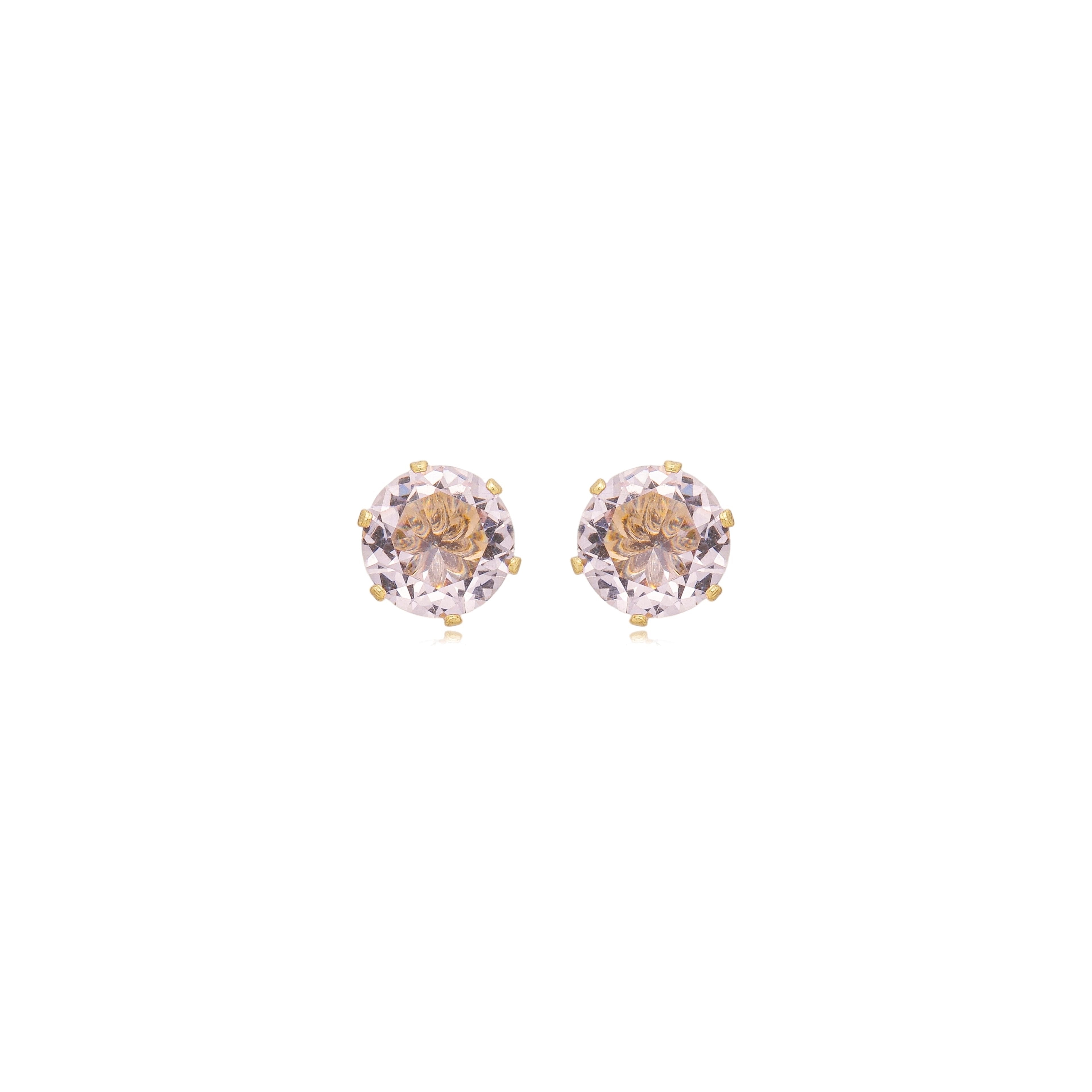Brinco ponto de luz zircônia rosa 8mm banhado a ouro 18k