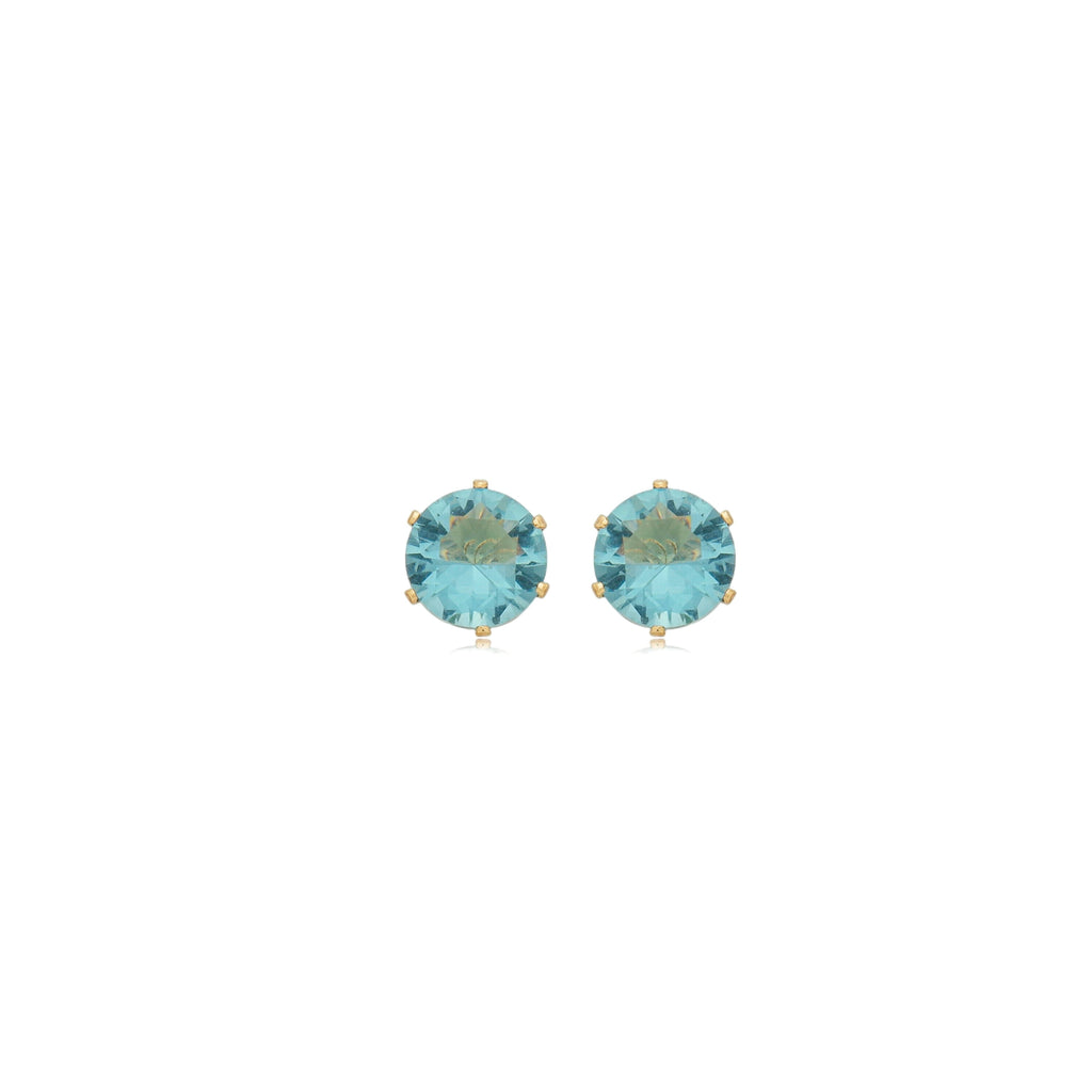 Brinco ponto de luz zircônia azul 8mm banhado a ouro 18k