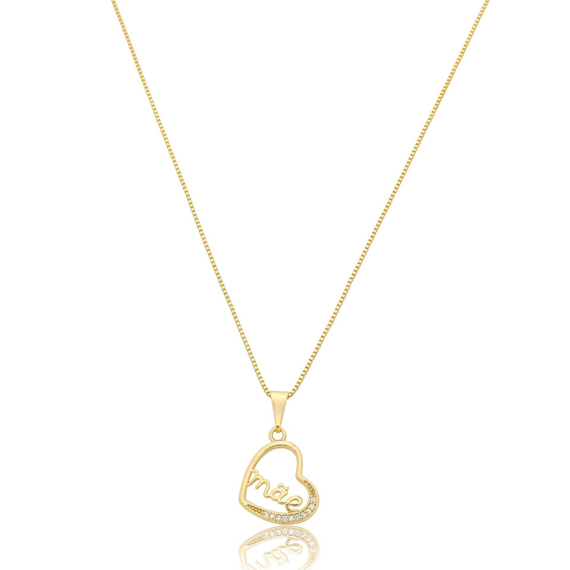 Colar com pingente mãe cravejado banhado a ouro 18k