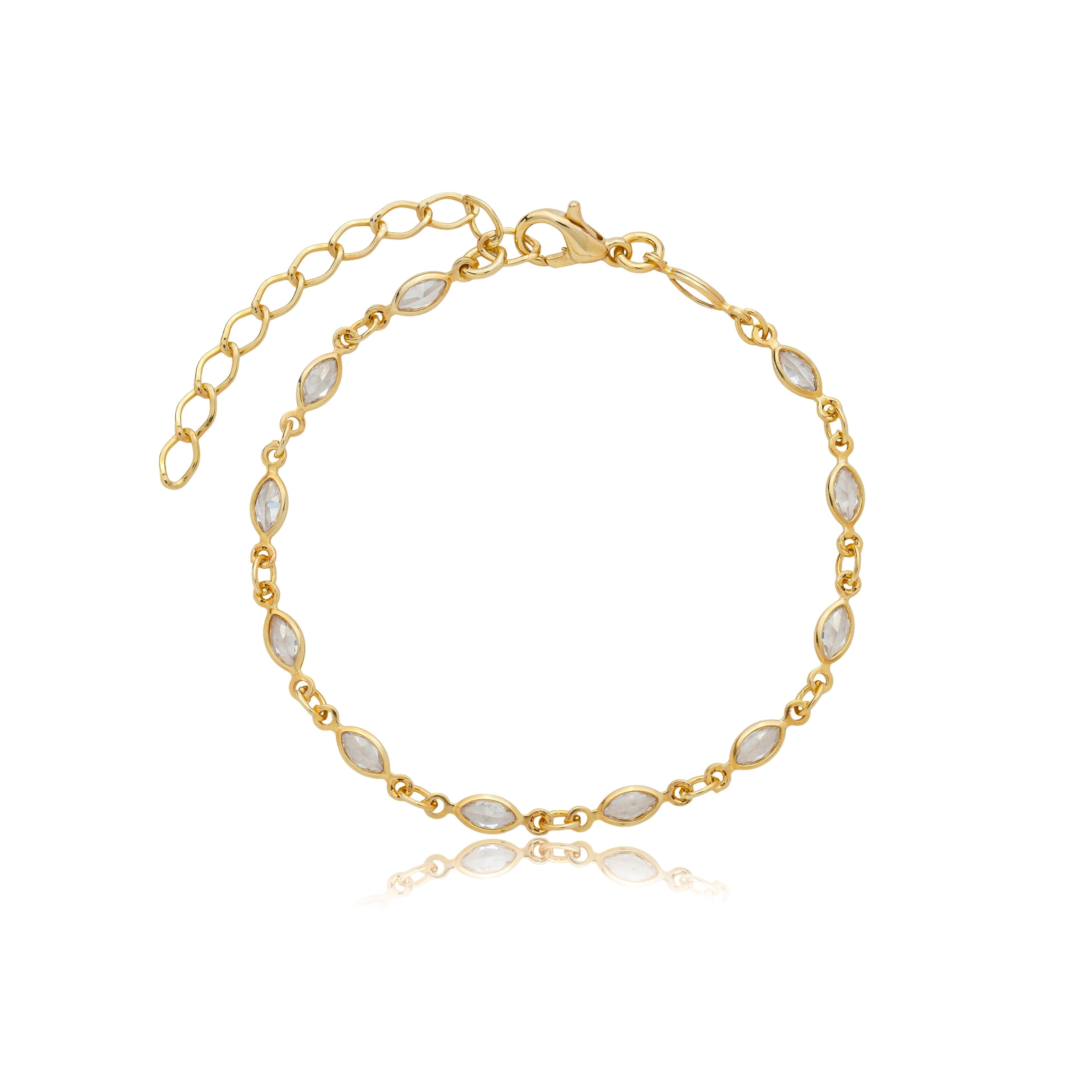 Pulseira zircônia navete 2x4mm banhado a ouro 18k