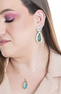 Conjunto quadrado e gota cristal azul com microzircônias banhado a ouro 18k