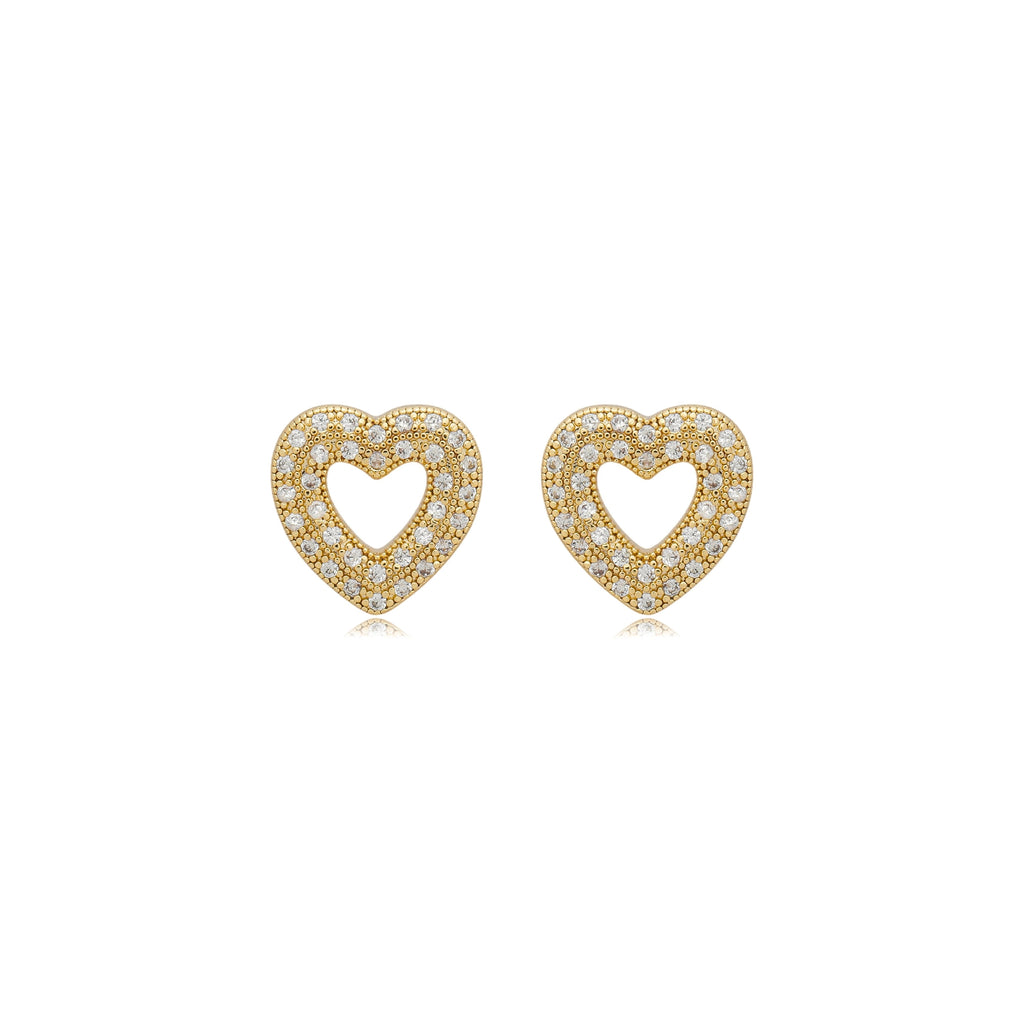 Brinco Coração Vazado com Zircônias Banhado a Ouro 18k