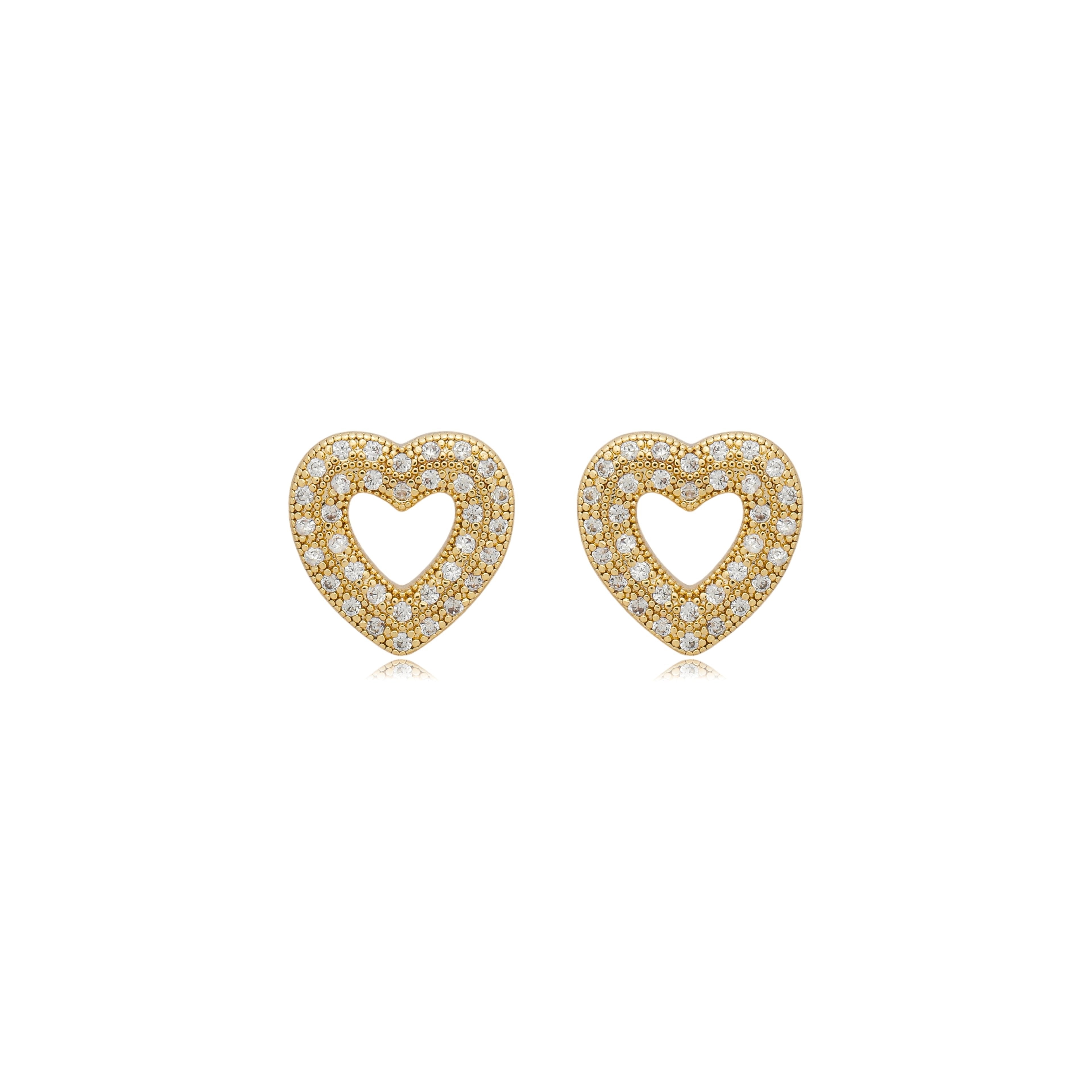 Brinco Coração Vazado com Zircônias Banhado a Ouro 18k