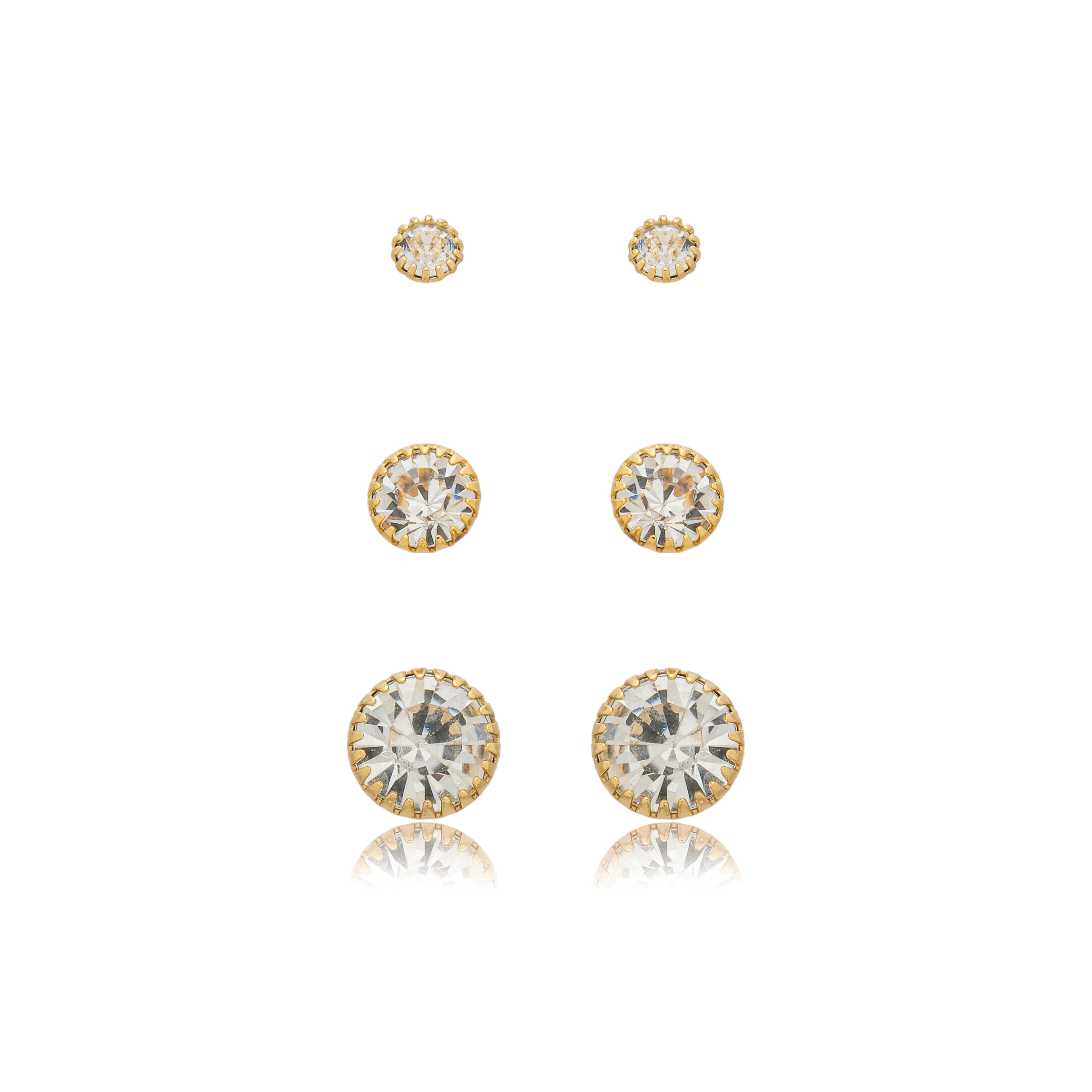 Brinco ponto de luz com garrinhas 8mm banhado a ouro 18k