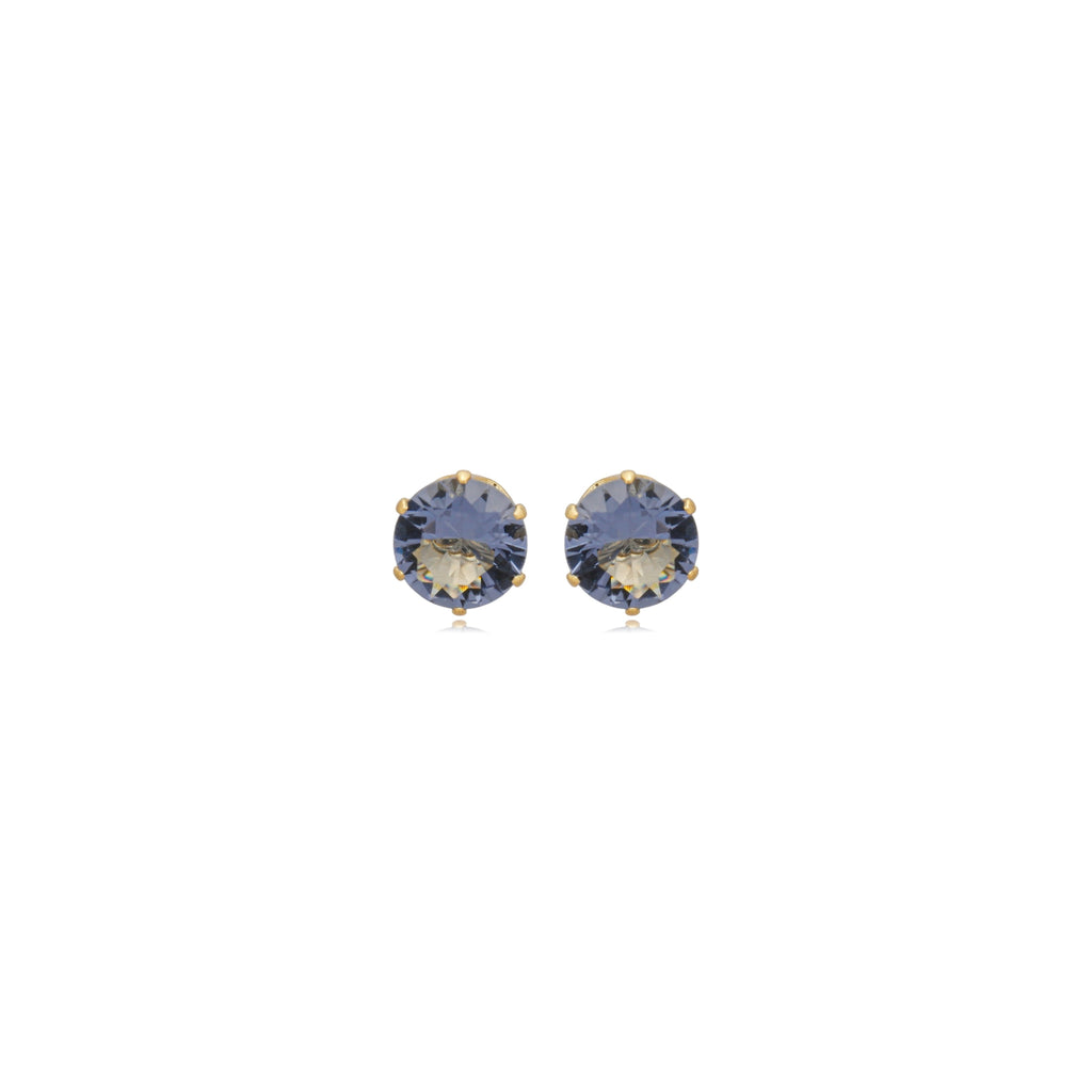 Brinco com Zircônia Redonda Ametista 8mm Banhado a Ouro 18k