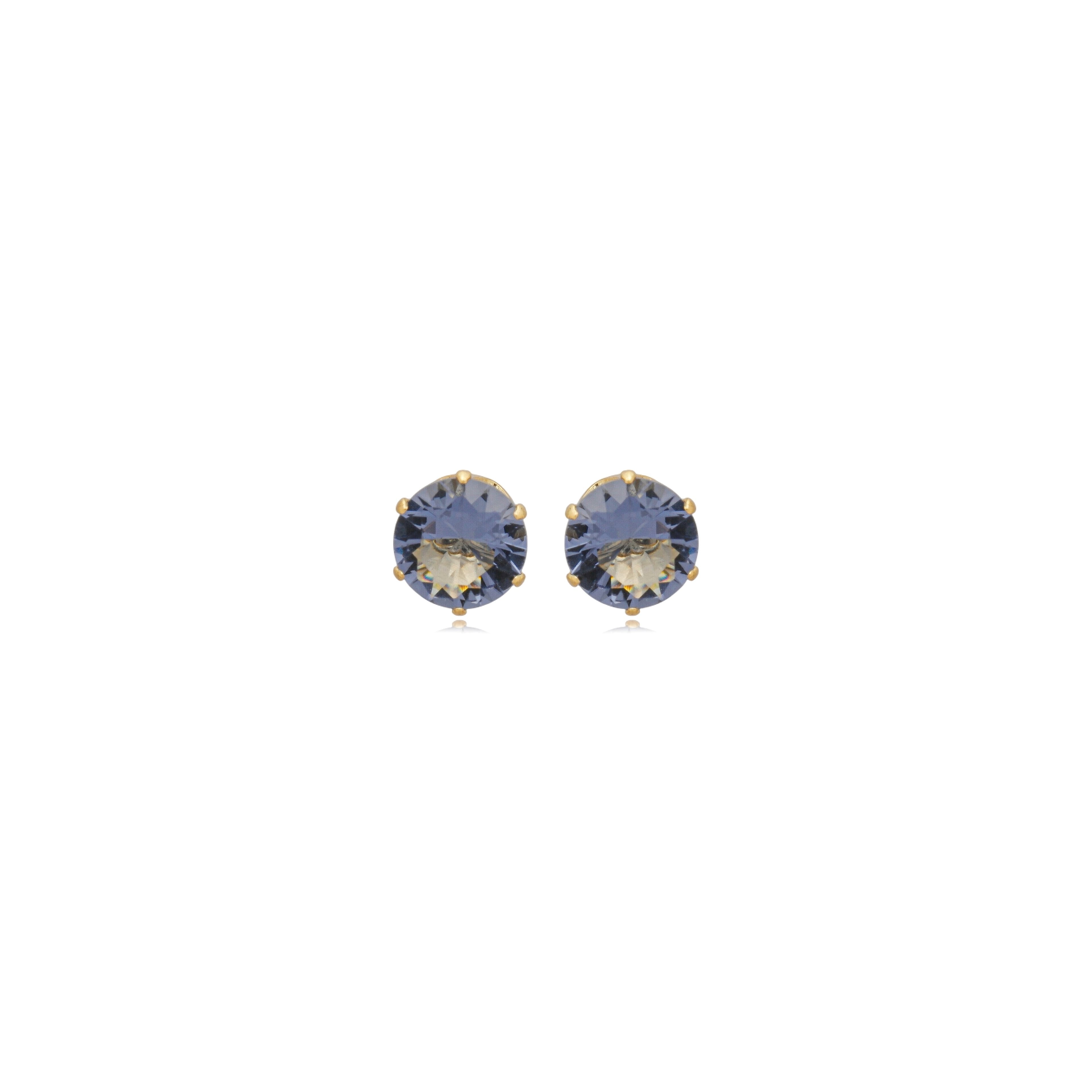 Brinco com Zircônia Redonda Ametista 8mm Banhado a Ouro 18k
