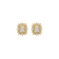 Brinco pedra retangular com 4 fileiras de zircônias 13mm banhado a ouro 18k