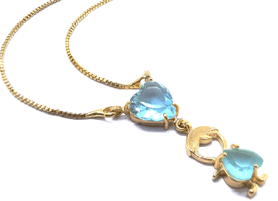 Colar 1 menino(a) coração fosco e cristal banhado a ouro 18k