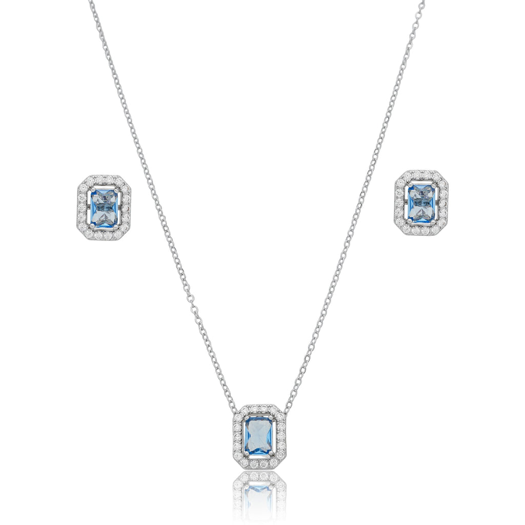Conjunto luxo ametista e microzircônias cravejadas em volta banhado a ródio branco
