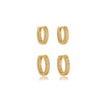 Brinco dupla argolinhas com zircônias dentro e fora banhado a ouro 18k