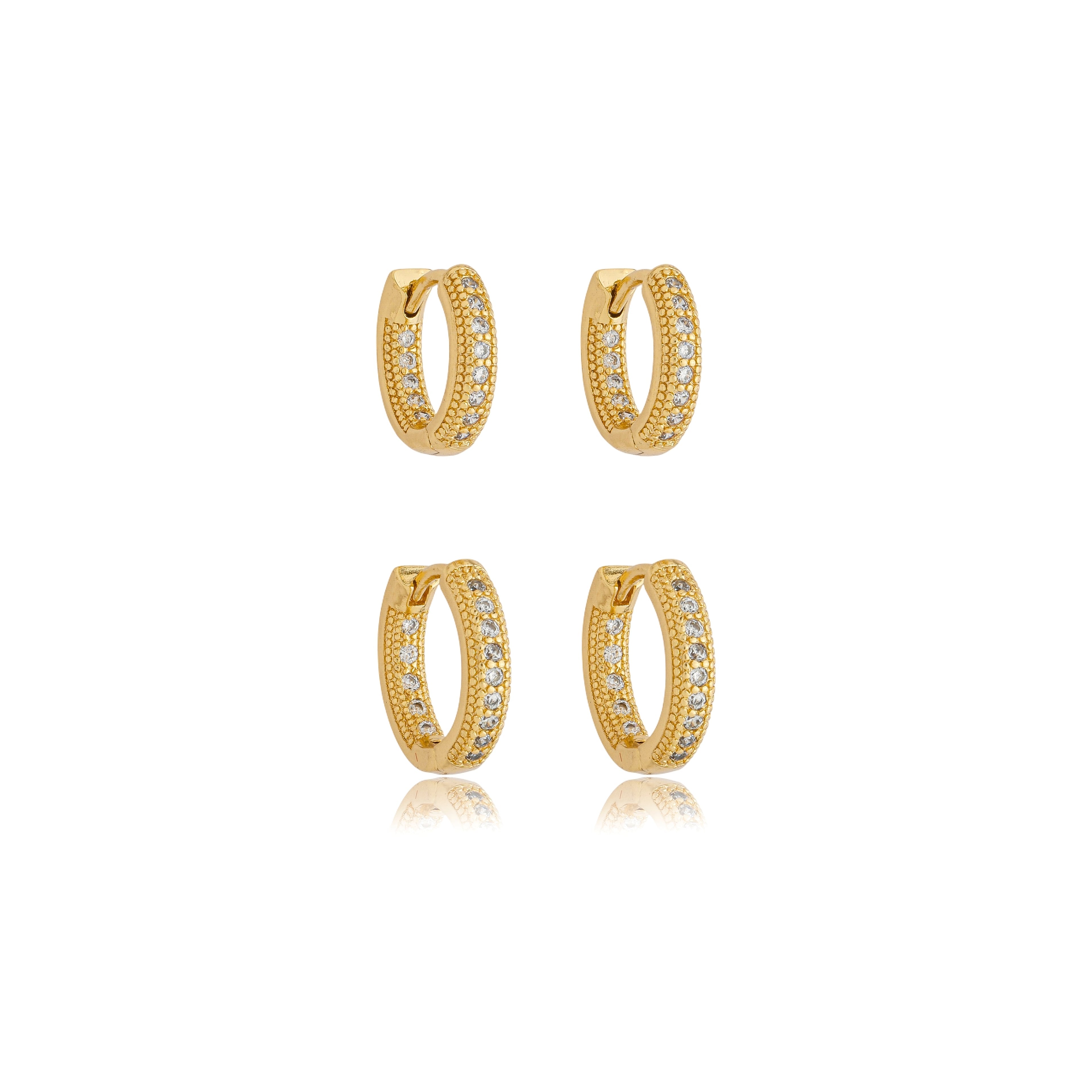 Brinco dupla argolinhas com zircônias dentro e fora banhado a ouro 18k
