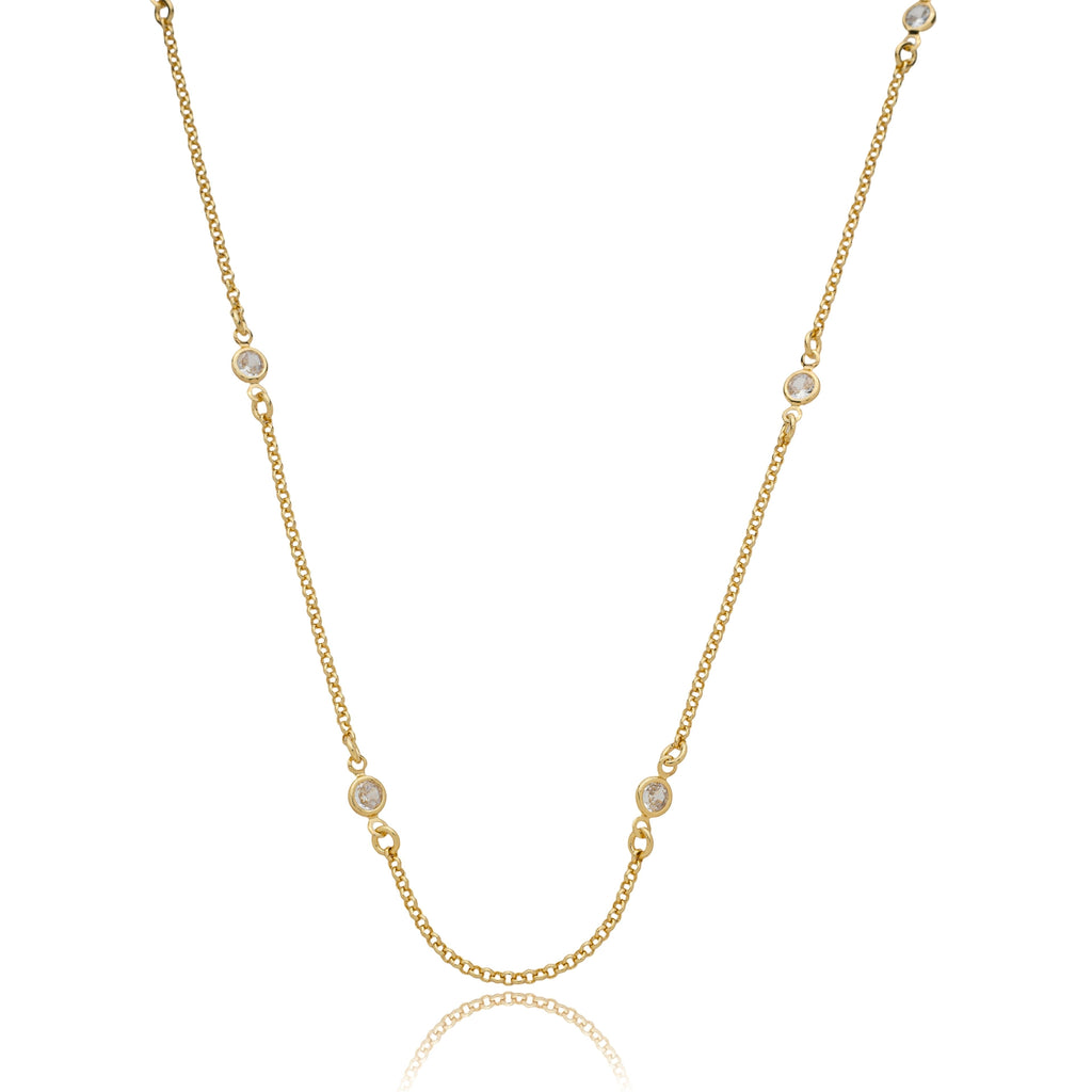 Colar Elo Português com Zircônias Banhado a Ouro 18k