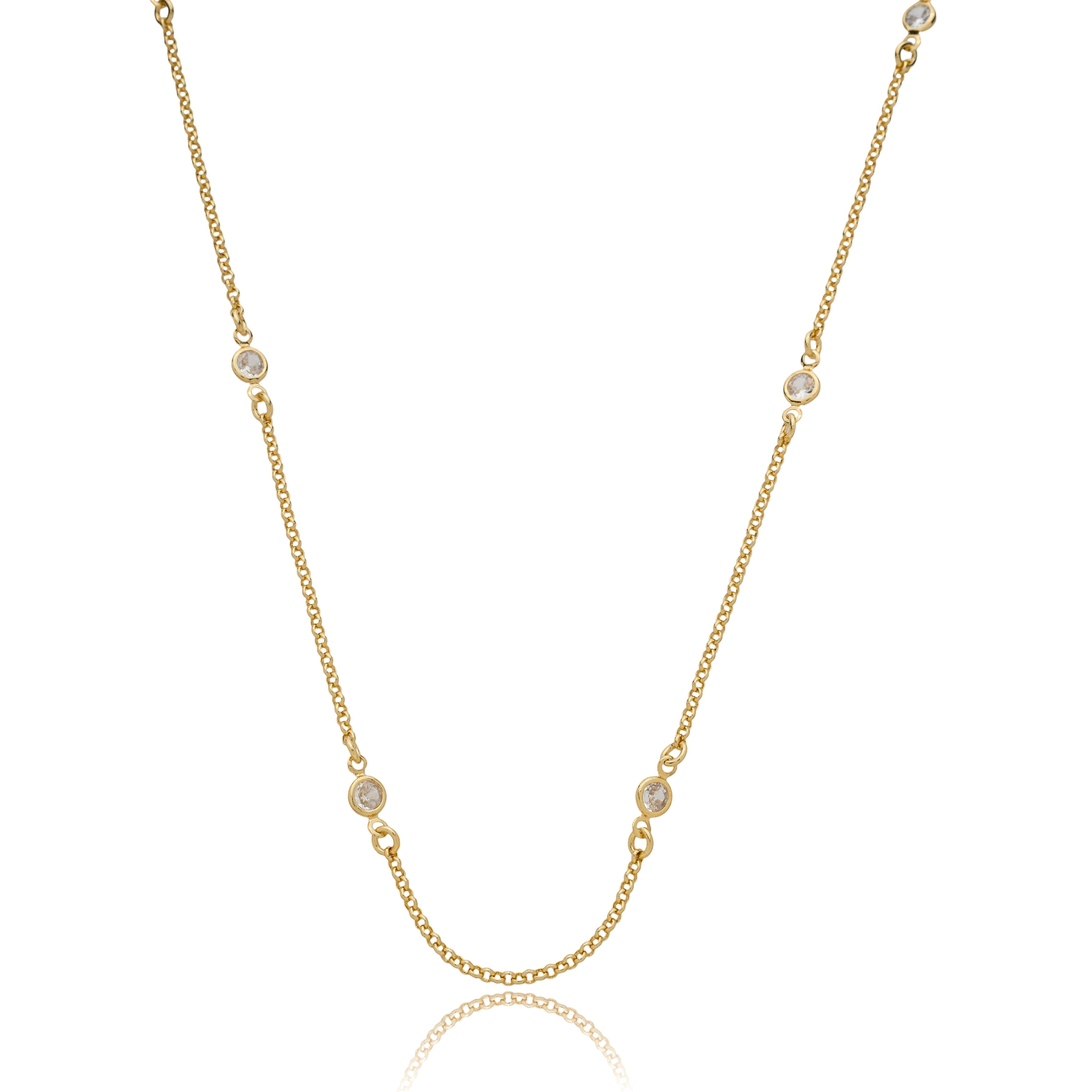 Colar Elo Português com Zircônias Banhado a Ouro 18k