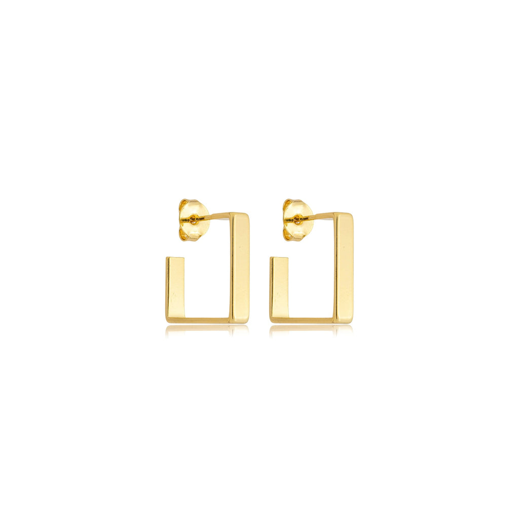 Brinco argola quadrada de tarraxa 1,8cm banhado a ouro 18k