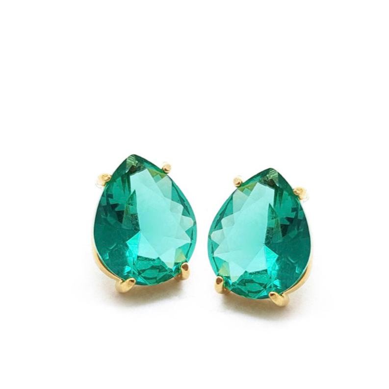 Brinco gota cristal banhado a ouro 18k