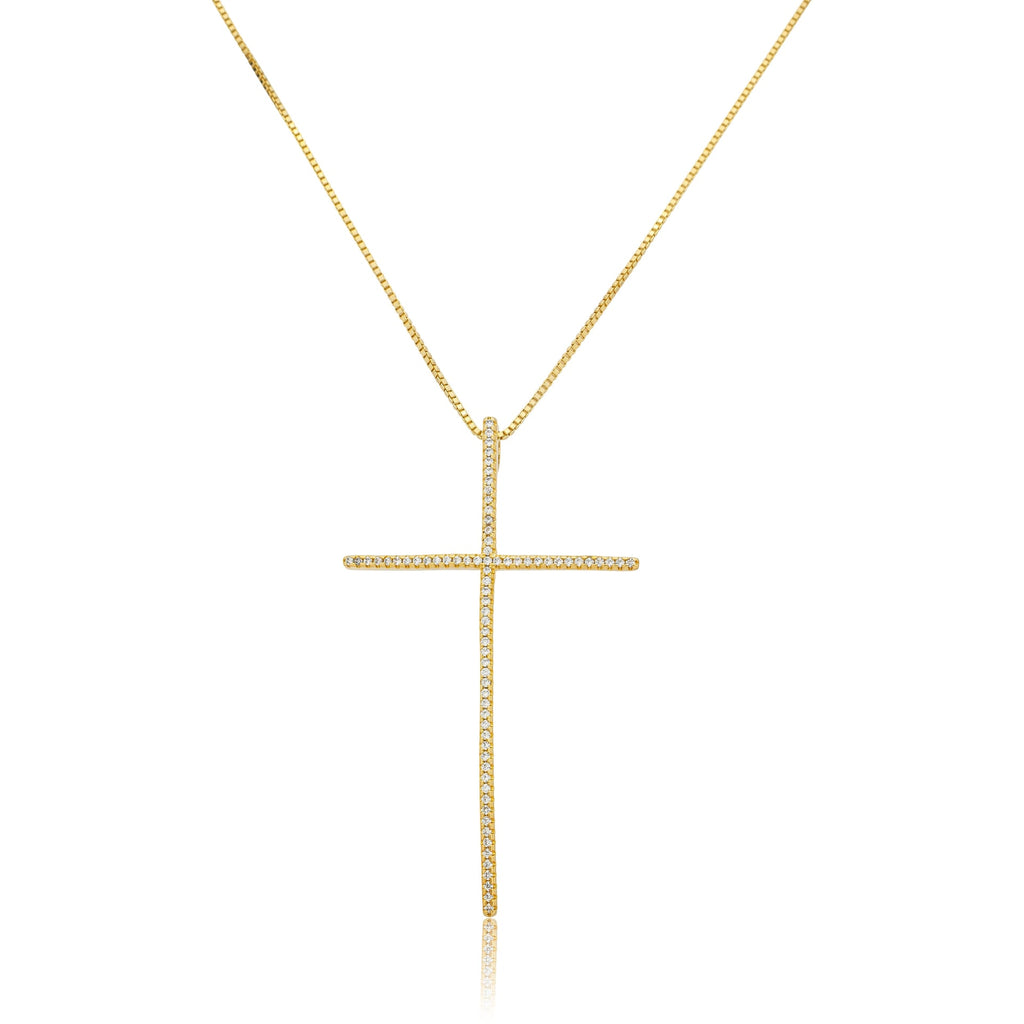 Colar veneziana com cruz cravejada banhado a ouro 18k