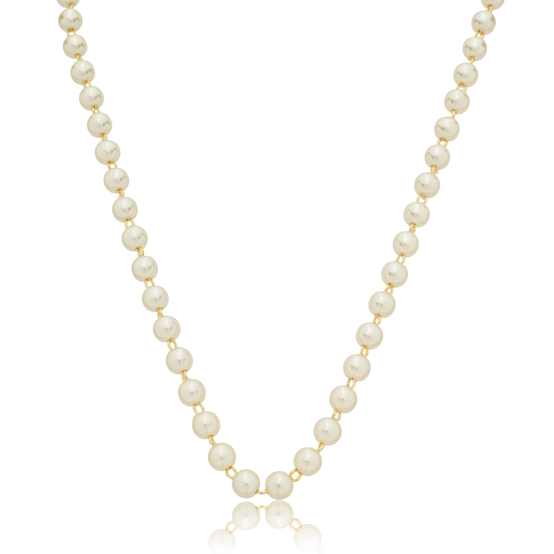 Colar pérolas 6mm banhado a ouro 18k