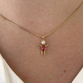 Colar menina cristal e pérola banhado a ouro 18k