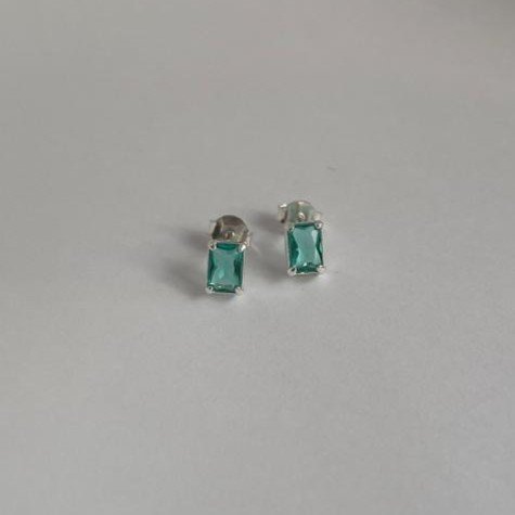 Brinco Cristal Retangular 7x5mm Color com Galeria em Prata 925