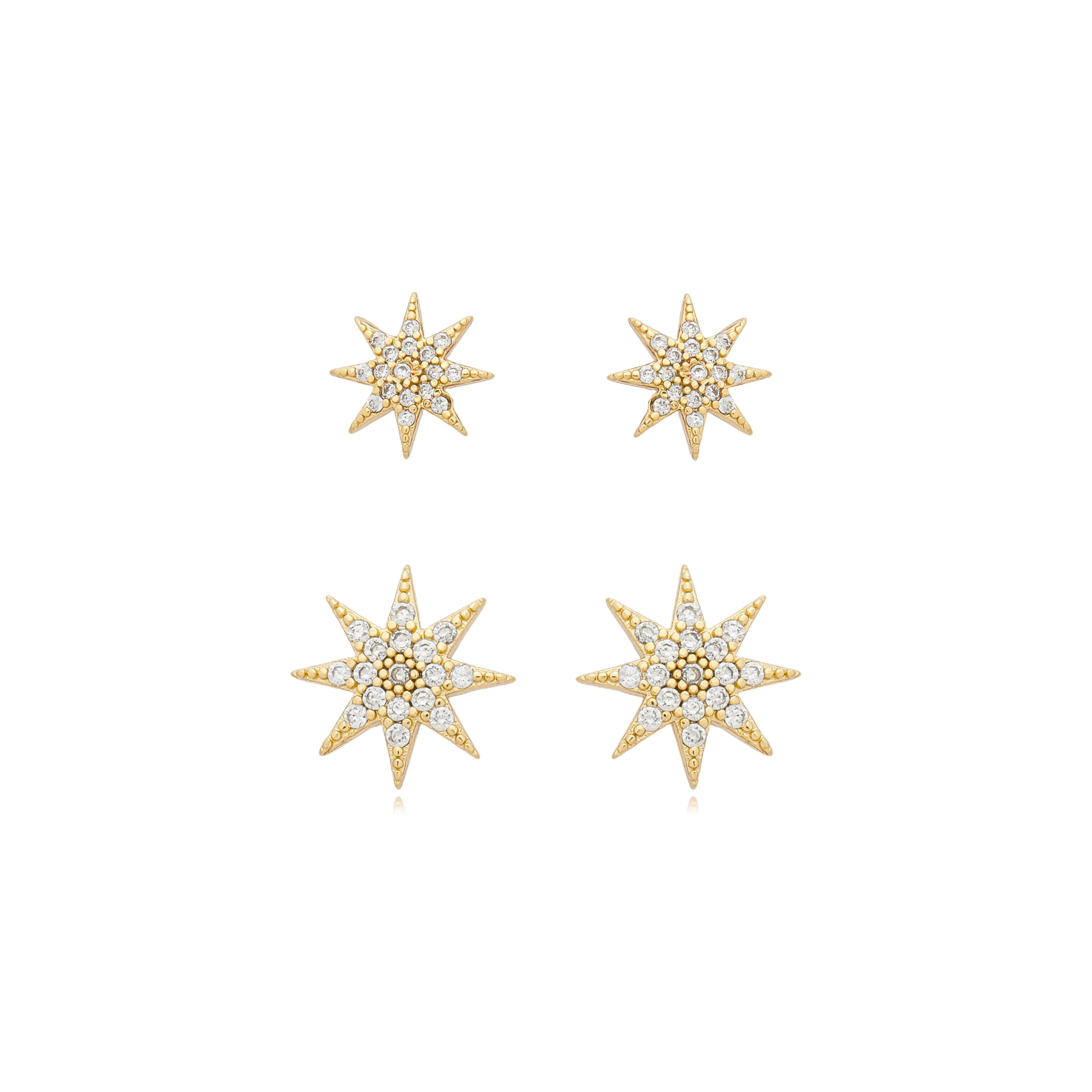 Brinco estrela cravejada M banhado a ouro 18k