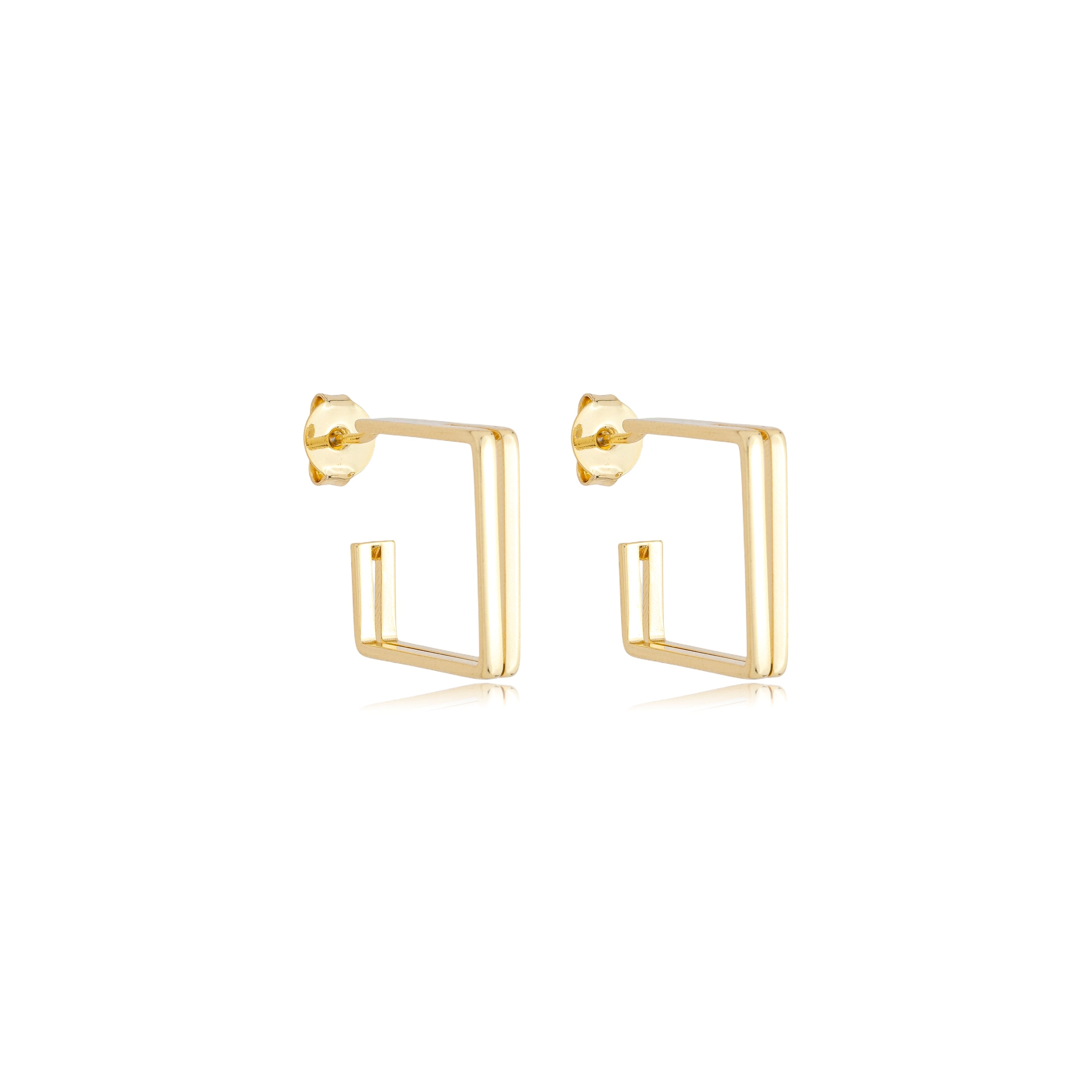 Brinco argola losango com fenda de tarraxa banhado a ouro 18k