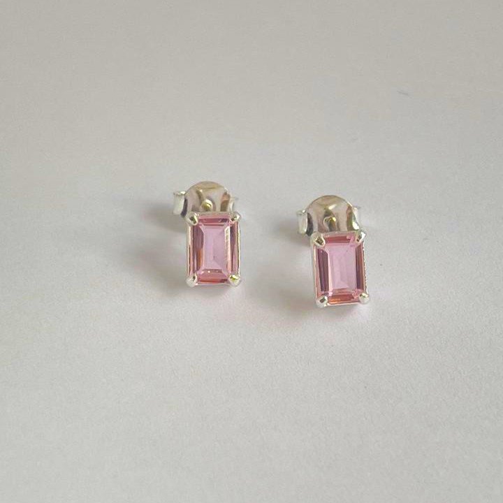 Brinco Cristal Retangular 7x5mm Color com Galeria em Prata 925