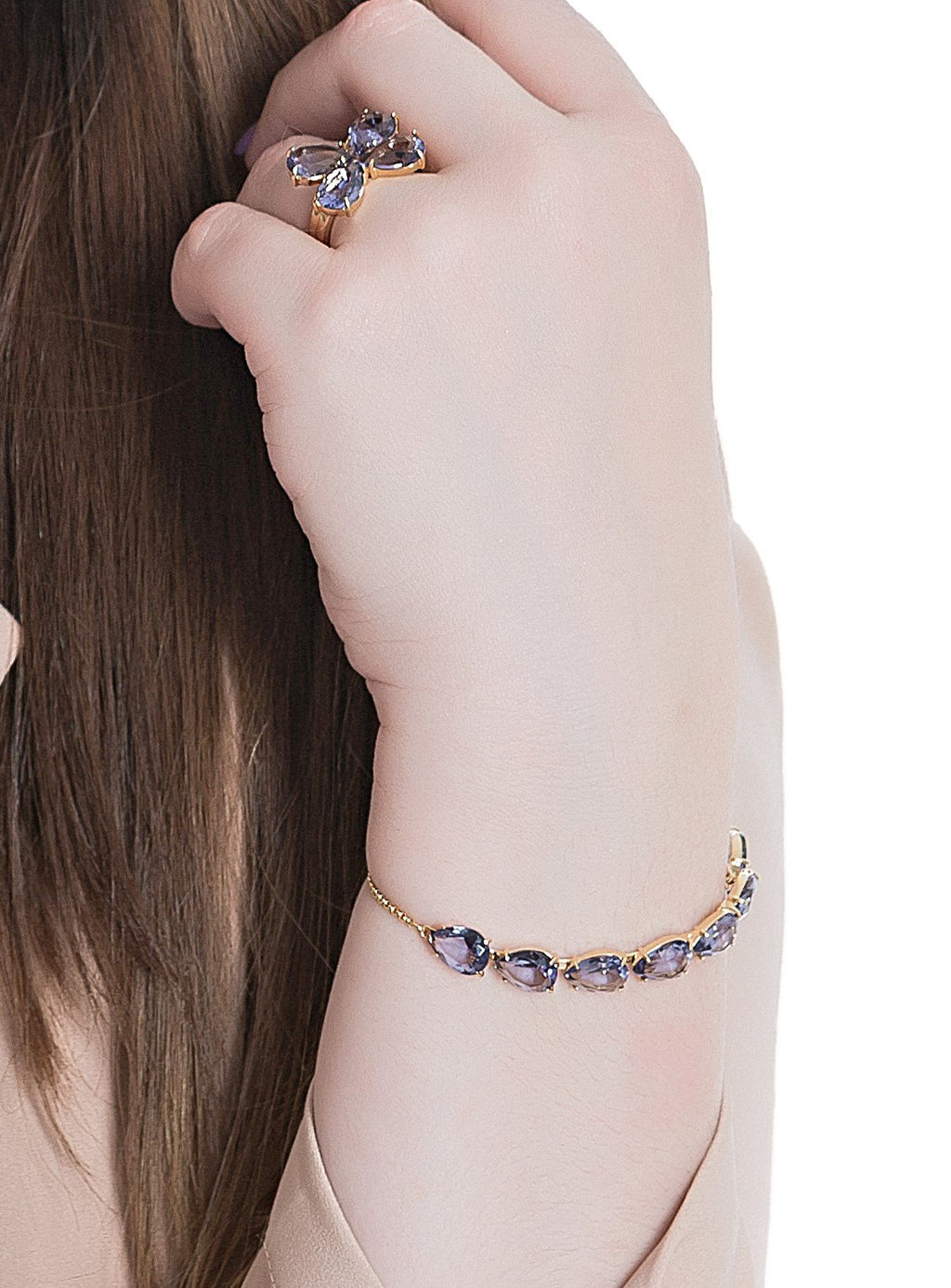Pulseira gotas cristais banhado a ouro 18k
