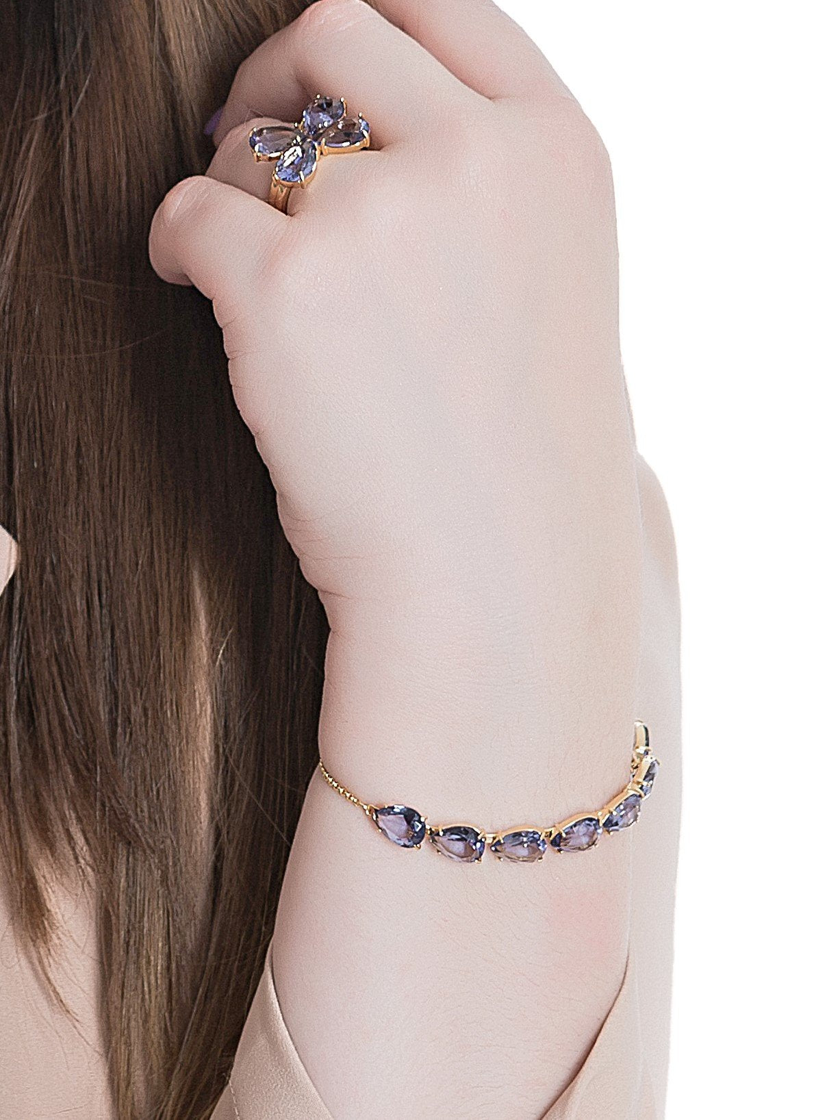 Pulseira gotas cristais banhado a ouro 18k