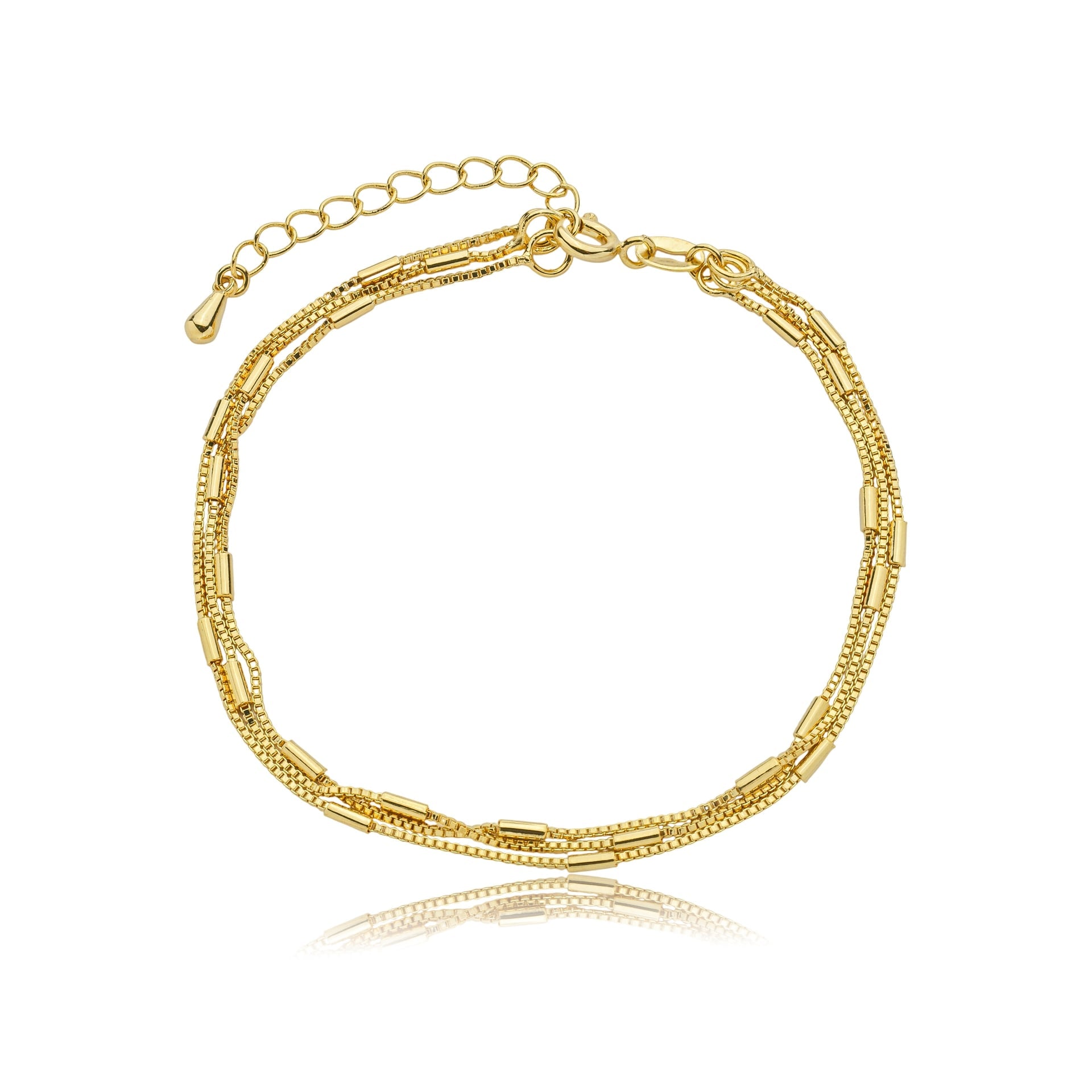 Pulseira tripla com barrinhas banhada a ouro 18k