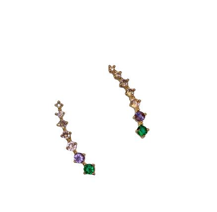 Brinco ear cuff com zircônias coloridas banhado a ouro 18k